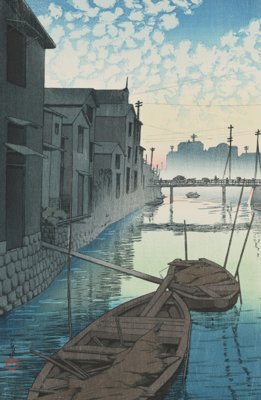 川濑巴水1927東京二十景大根河岸の朝大橙漫设066
