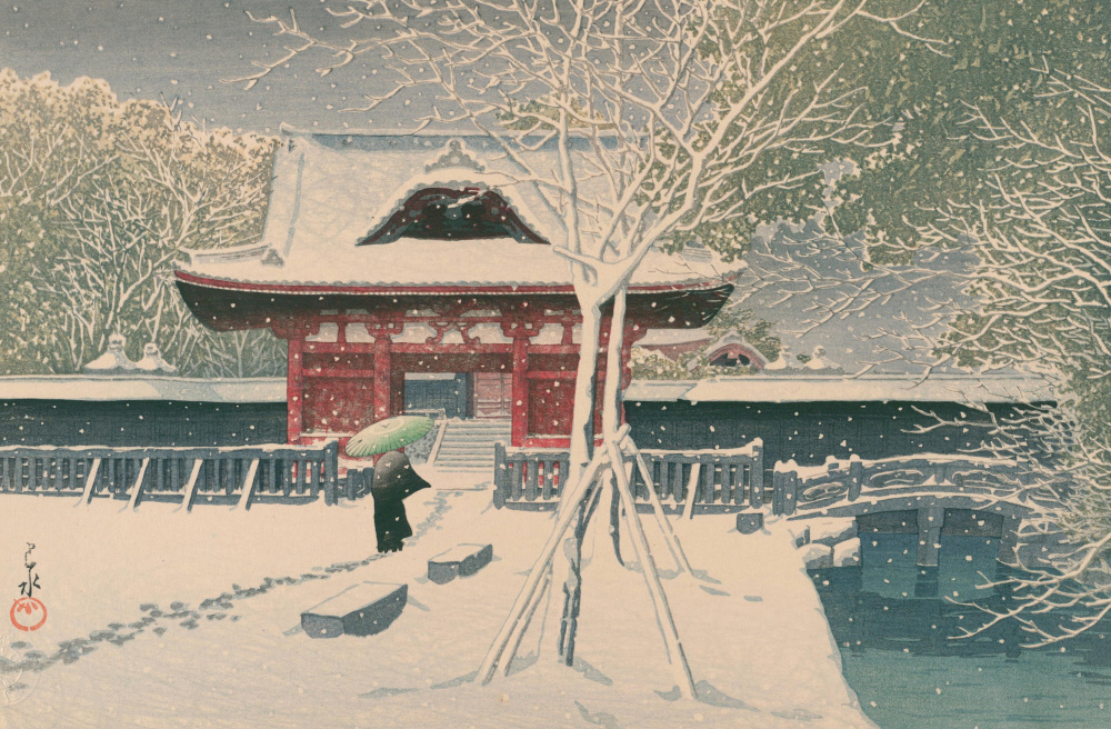 川濑巴水1931芝公園の雪大橙漫设125
