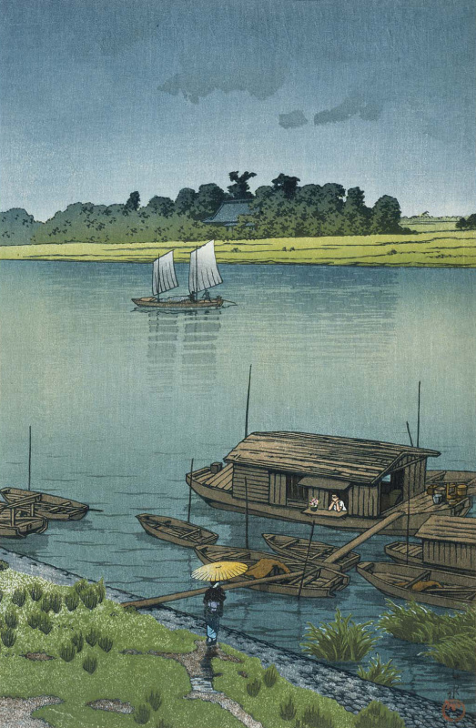 川濑巴水1932五月雨荒川大橙漫设135
