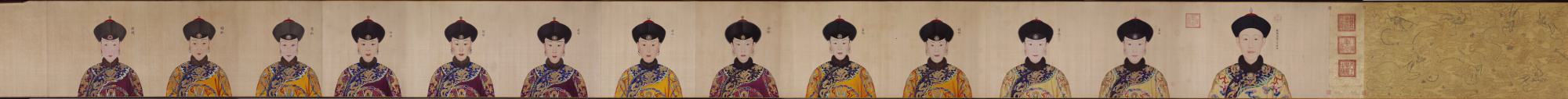 清 郎世宁 乾隆帝、后、妃像卷 克利夫兰美术馆 52.9 x 688.3cm高清大图下载