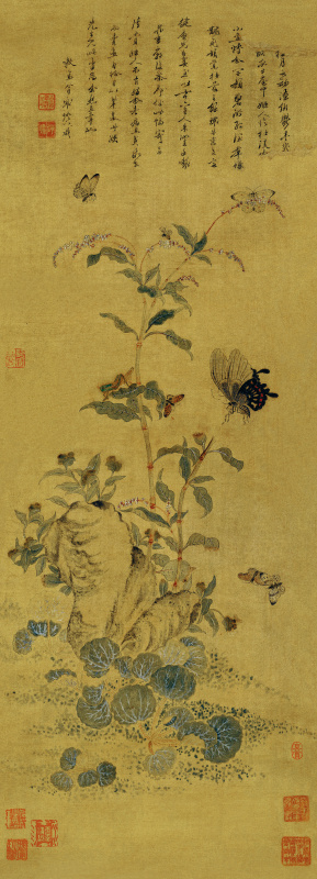 清 金钥、蔡含秋-花蝴蝶图绢本30x75