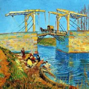 阿尔的朗卢桥和洗衣妇-梵高油画作品
