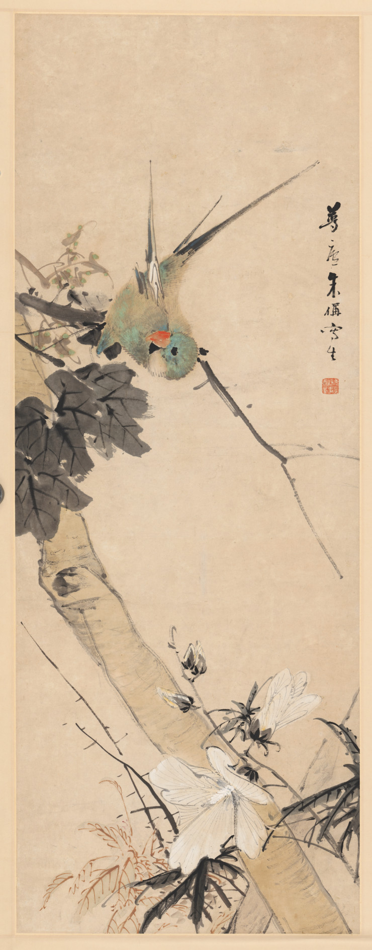 朱梦庐-花鸟百哥图轴 高清大图下载
