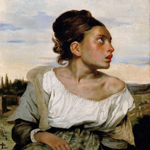 德拉克洛瓦油画《坐在墓园的少女...