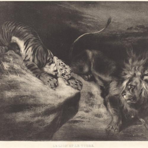 老虎和狮子相斗 德拉克洛瓦油画高清大图-143