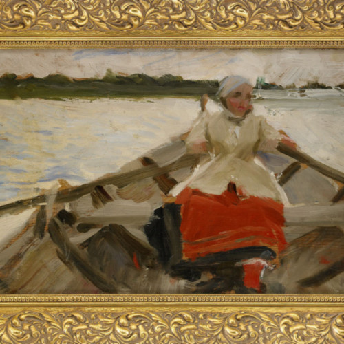 穿着红色裙子划船的女人 安德斯·佐恩高清油画下载-062