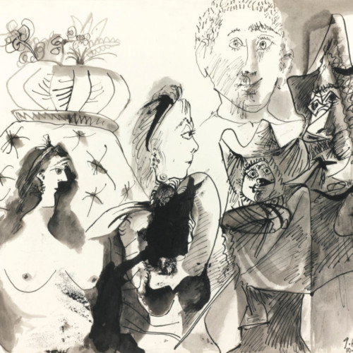 花盆和男子头像 毕加索高清素描(178)