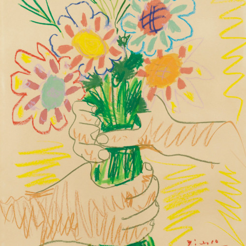 紧握一束花的双手 毕加索高清素描(182)