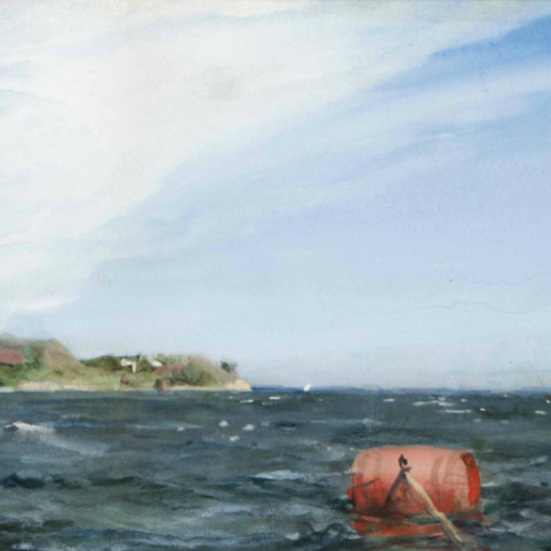 在海里飘着的红色酒桶 安德斯·佐恩高清油画下载-014