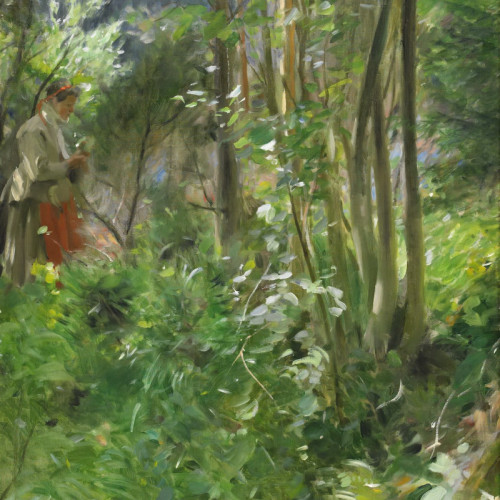 在树林里的妇女 安德斯·佐恩高清油画下载-040