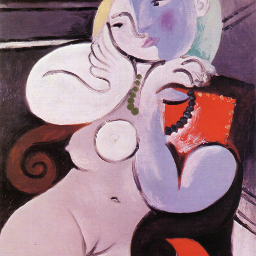 坐在红色沙发上的女子 毕加索高清油画下载Picasso(132)