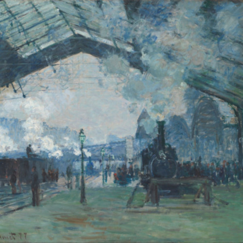 圣拉扎尔站，诺曼底火车-73-莫奈高清油画大图下载, 1877
