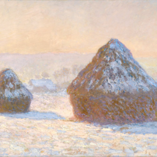 早晨雪後的稻草堆-161-莫奈-Wheatstacks, Snow Effect, Morning 1891