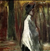 树林里白色披肩的女人-梵高油画作品