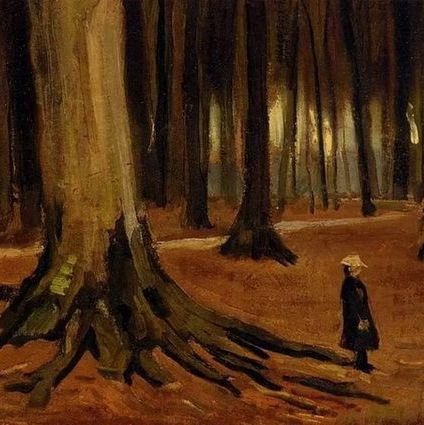 树林中的女孩-梵高油画作品