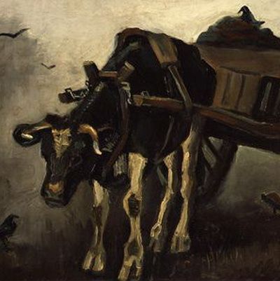 大车和黑牛-梵高油画作品