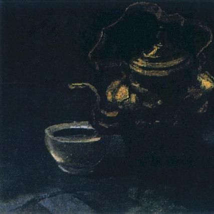 铜咖啡壶和两个碗-梵高油画作品