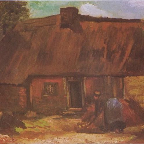 挖炭农妇和村舍-梵高油画作品
