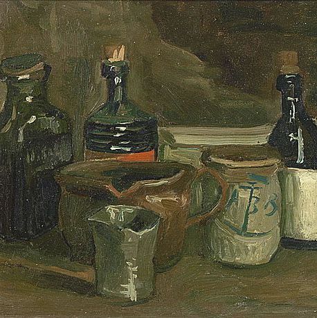 瓶子与陶器的靜物-梵高油画作品