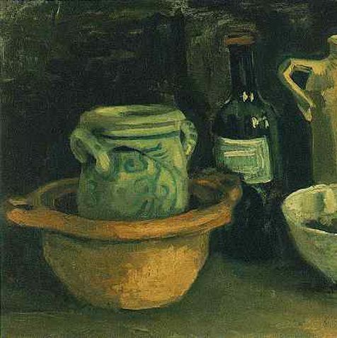 陶器和两只瓶子-梵高油画作品