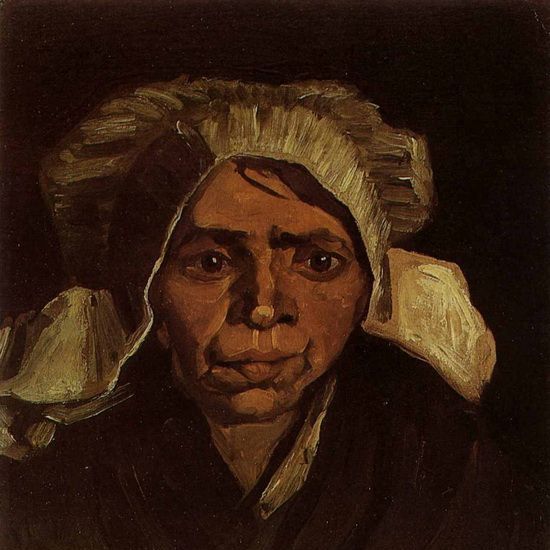 戴白色帽子的老农妇-梵高油画作品