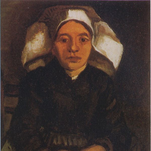 戴白帽坐着的农妇-梵高油画作品