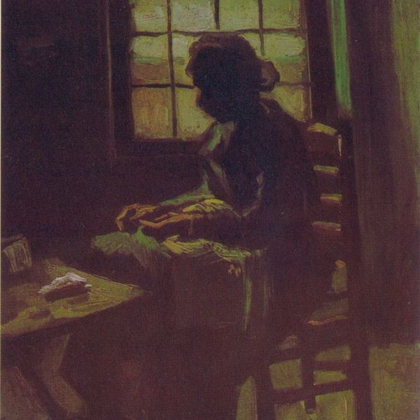 窗前缝纫的农妇-梵高油画作品