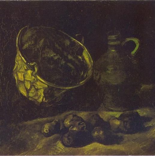 铜壶、罐和马铃薯-梵高油画作品