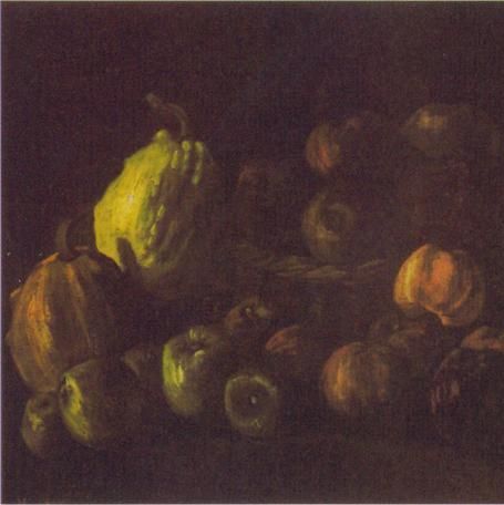 一篮苹果和两个南瓜-梵高油画作品