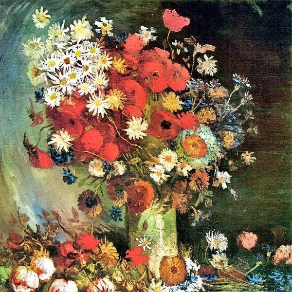 牡丹、罂粟、矢车菊和菊花-梵高油画作品