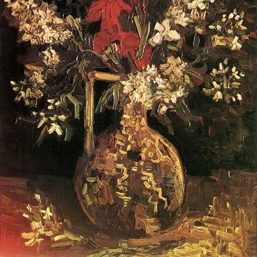 唐菖蒲和康乃馨花瓶-梵高油画作品