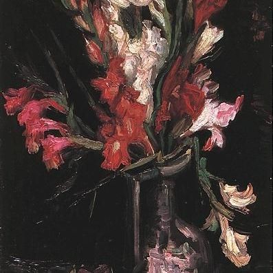 红色唐菖蒲花瓶-梵高油画作品
