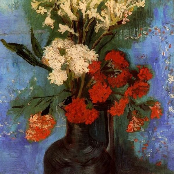 康乃馨和其他花卉-梵高油画作品