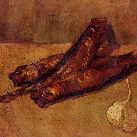 大蒜和鱼静物-梵高油画作品