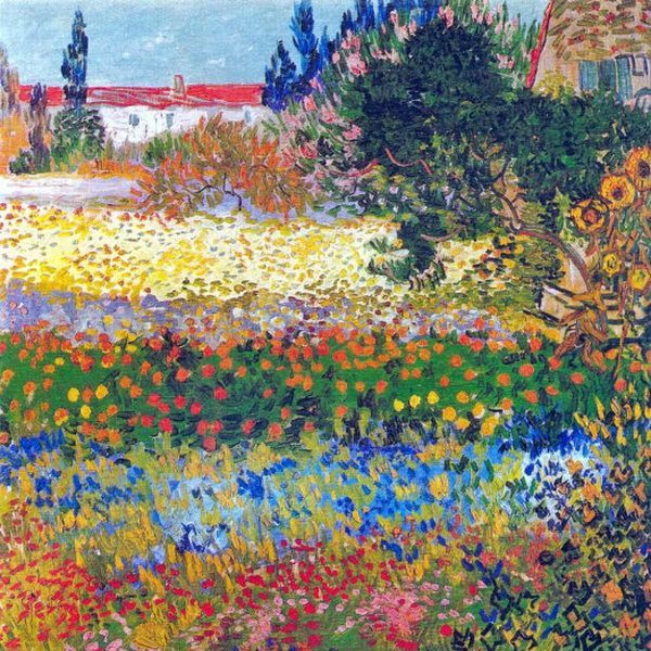 鲜花盛开的花园-梵高油画作品
