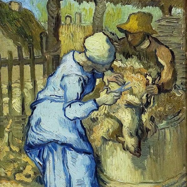 剪羊毛的人(仿米勒作品)-梵高油画作品