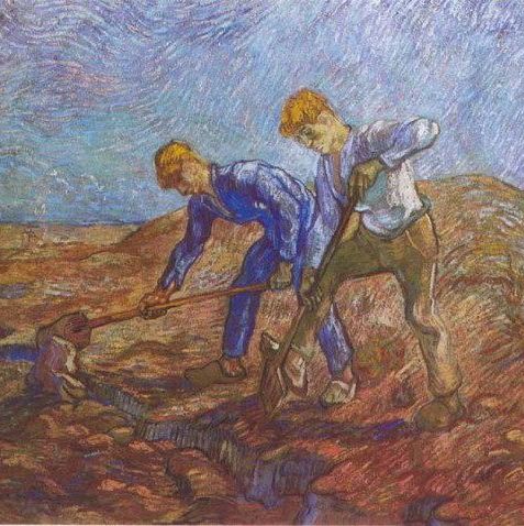两个挖地的农夫(米勒摹作)-梵高油画作品