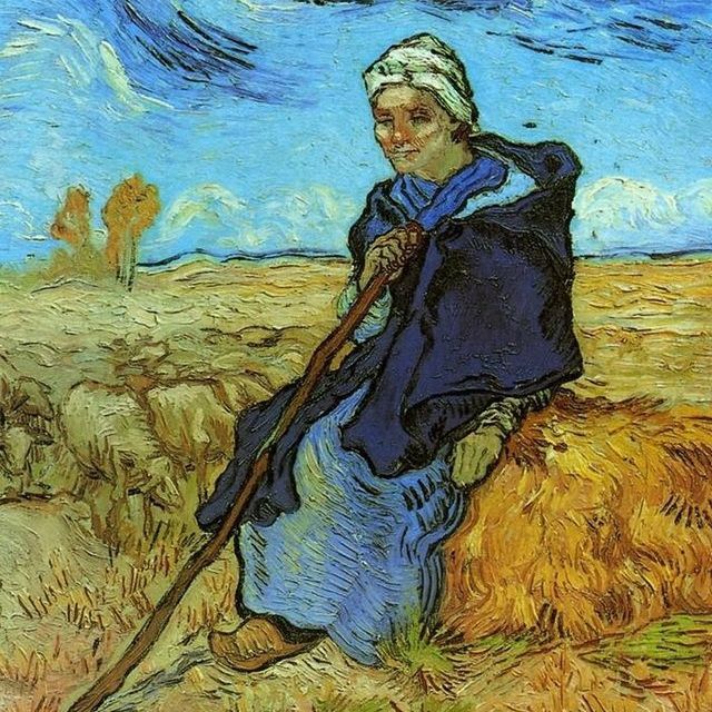 牧羊女(米勒摹作)-梵高油画作品