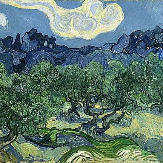白云下的橄榄树-梵高油画作品