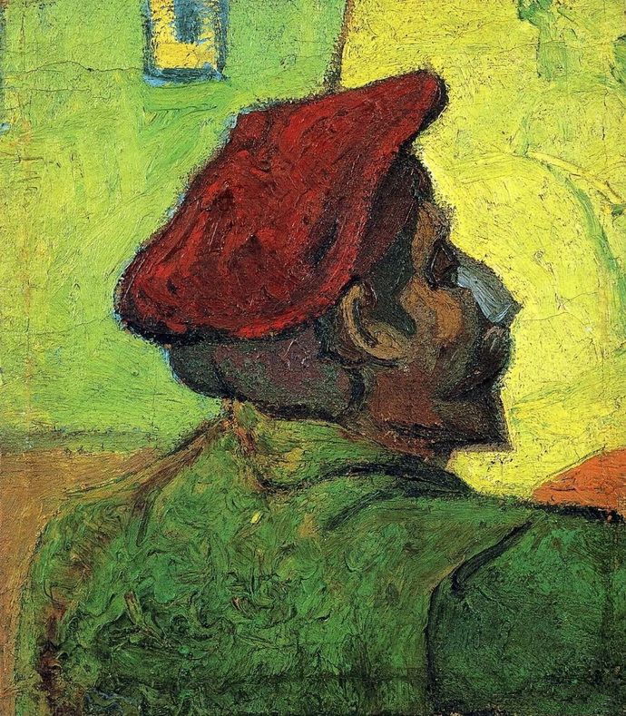 戴红帽子的高更-梵高油画作品