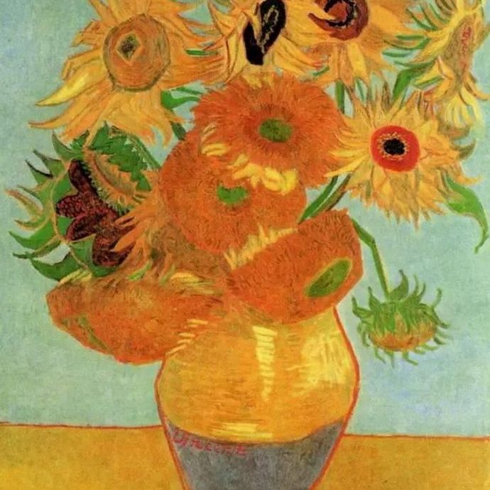 花瓶里的十二朵向日葵-梵高油画作品