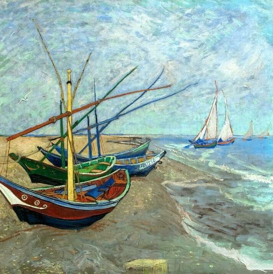 圣玛利海滩的渔船 (2)-梵高油画作品