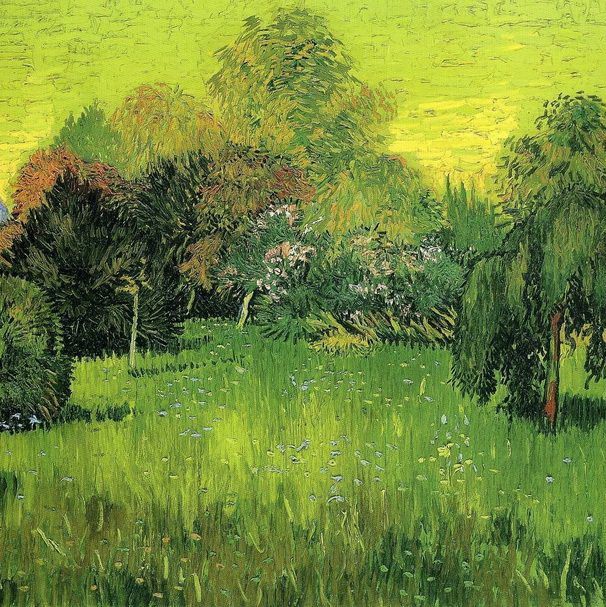 有垂柳的公园是诗人的花园-梵高油画作品
