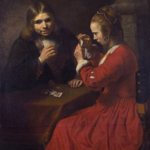 伦勃朗油画《年轻人和女孩玩扑克...