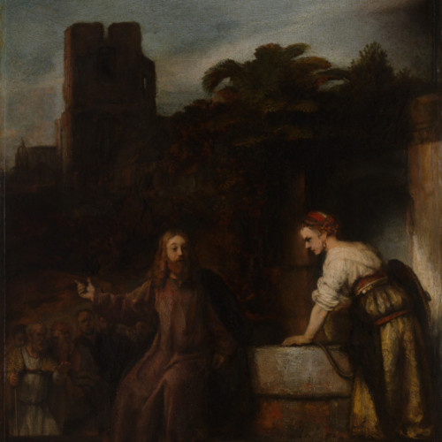 伦勃朗油画《基督和撒马利亚的女...