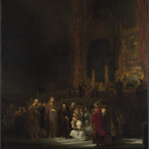 伦勃朗油画《基督与被抓住通奸的女子》高清大图-023
