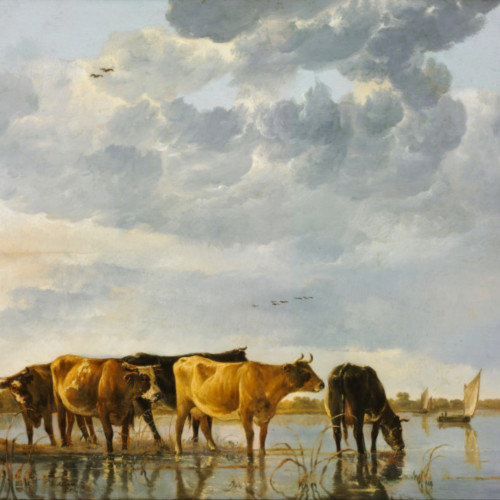 阿尔伯特·库普高清油画《河边饮水的牛》下载-003