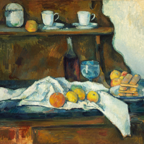 塞尚油画《苹果，茶杯和酒瓶静物》高清大图-0017
