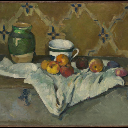 塞尚油画《有罐子、杯子和苹果的靜物》高清大图-084