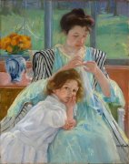 美国画家卡萨特名画《做针线活的年轻母亲》赏析
